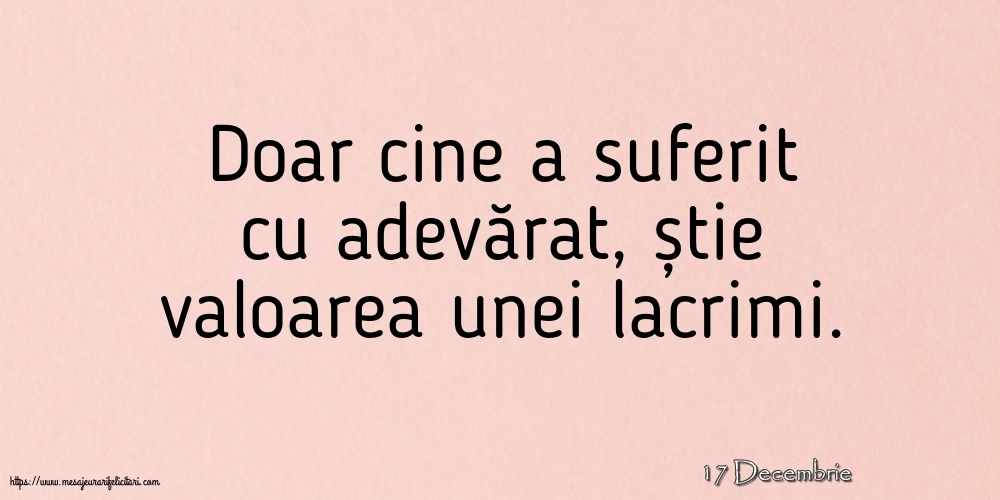 Felicitari de 17 Decembrie - 17 Decembrie - Doar cine a suferit cu adevărat
