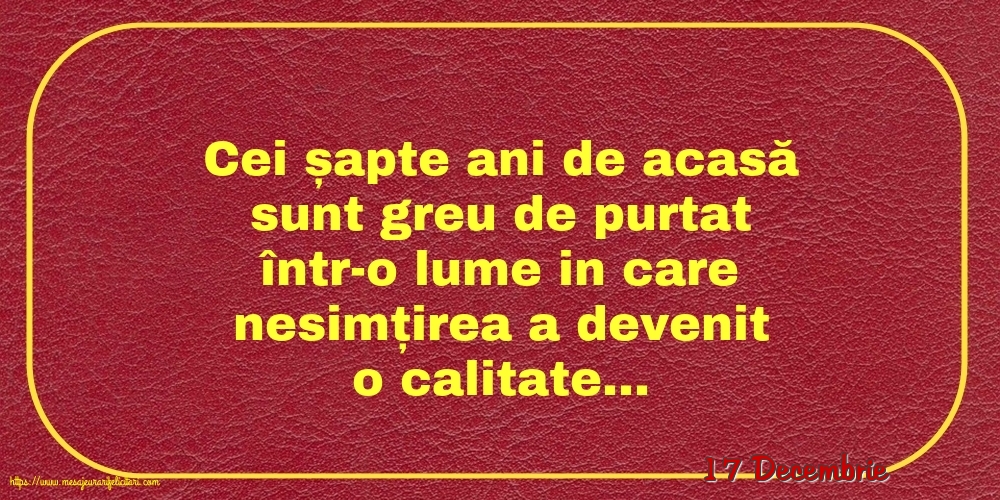 Felicitari de 17 Decembrie - 17 Decembrie - Cei șapte ani de acasă