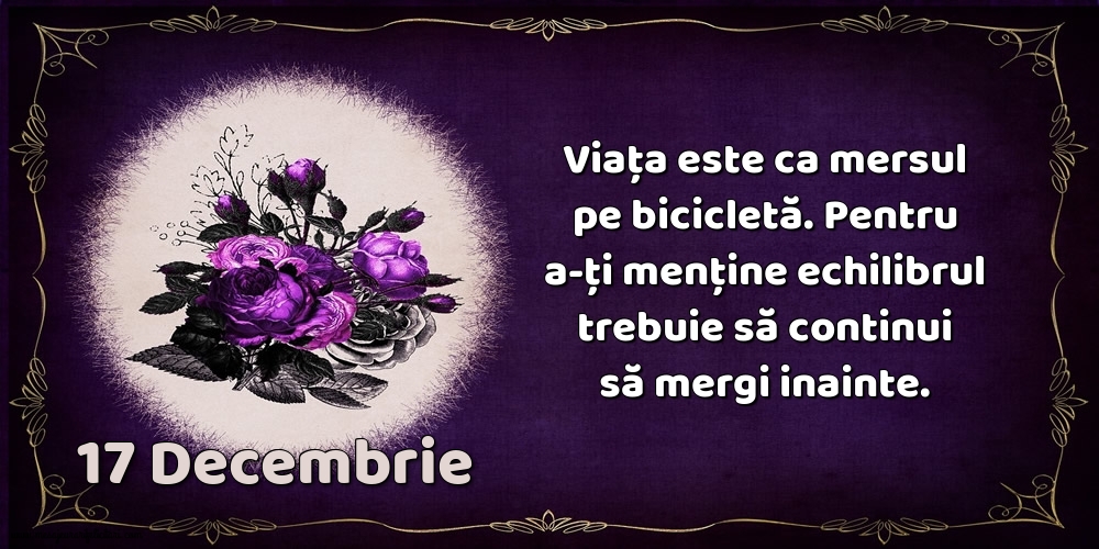 Felicitari de 17 Decembrie - 17.Decembrie Viața este ca mersul pe bicicletă. Pentru a-ți menține echilibrul trebuie să continui să mergi inainte.