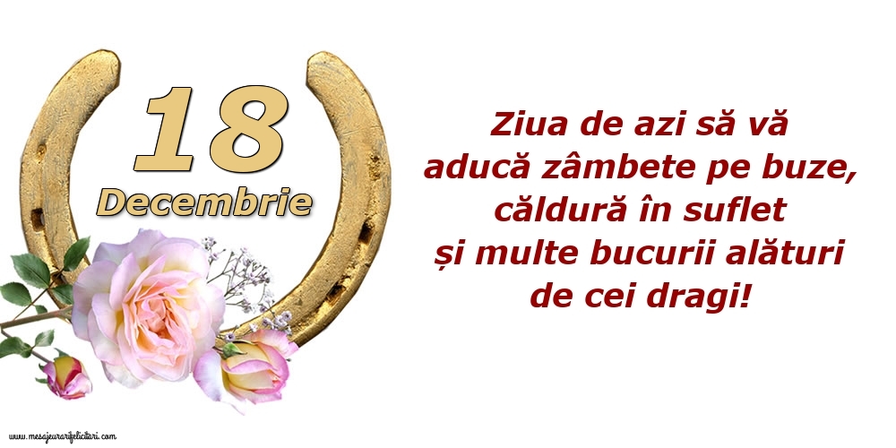 Felicitari de 18 Decembrie - Ziua de azi să vă aducă zâmbete pe buze, căldură în suflet și multe bucurii alături de cei dragi!