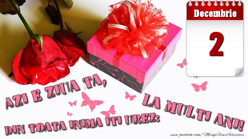 Felicitari de 2 Decembrie - Decembrie 2 Azi e ziua ta, din toata inima iti urez: La multi ani!