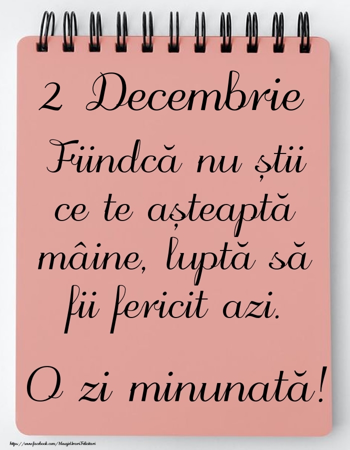 Mesajul zilei -  2 Decembrie - O zi minunată!