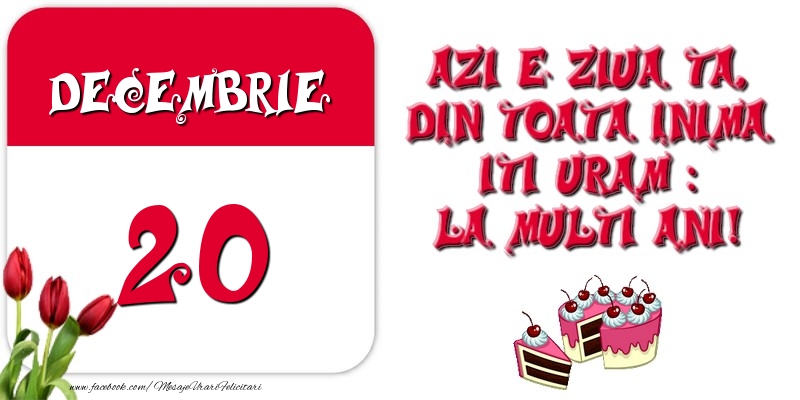 Felicitari de 20 Decembrie - Azi e ziua ta, din toata inima iti uram: La multi ani! Decembrie 20
