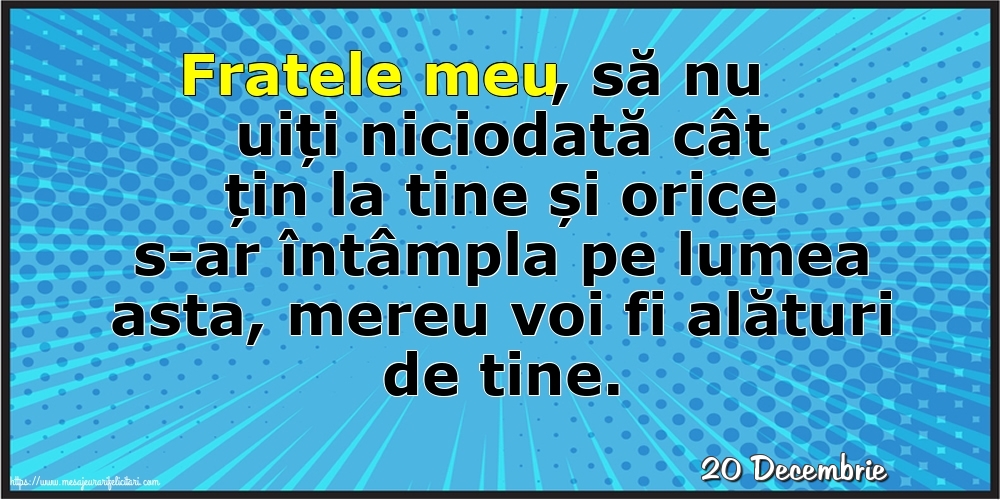 Felicitari de 20 Decembrie - 20 Decembrie - Fratele meu, să nu uiți niciodată cât țin la tine!
