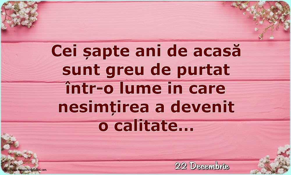Felicitari de 22 Decembrie - 22 Decembrie - Cei șapte ani de acasă