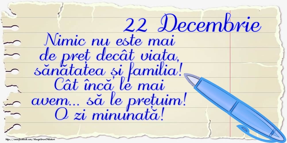 Felicitari de 22 Decembrie - Mesajul zilei de astăzi 22 Decembrie - O zi minunată!