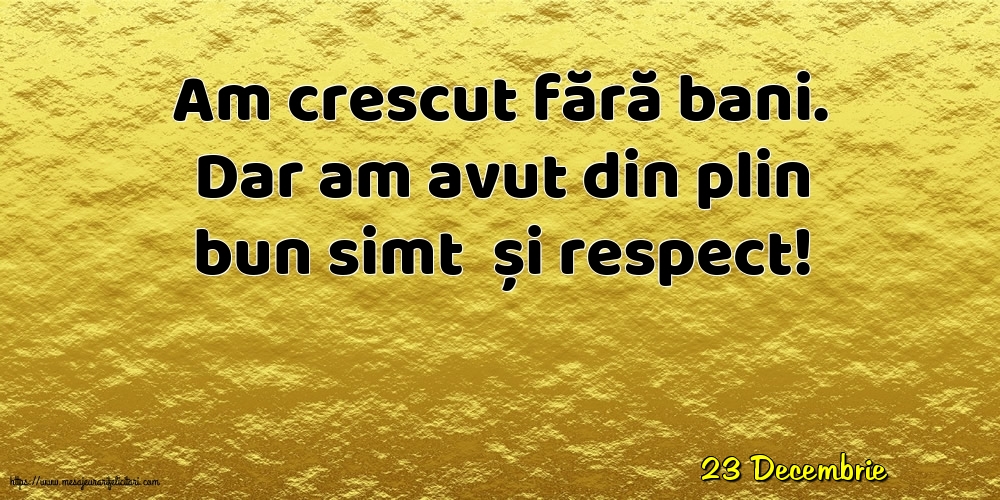 Felicitari de 23 Decembrie - 23 Decembrie - Am crescut fără bani