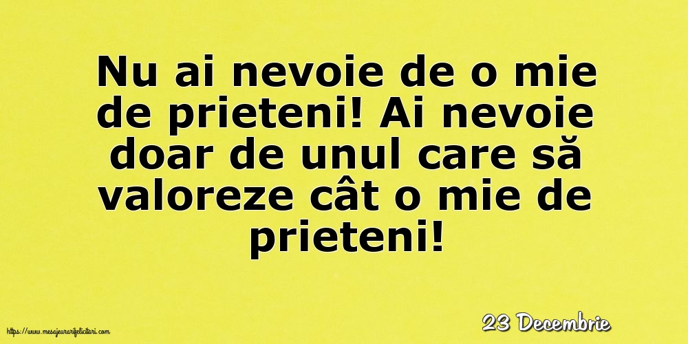 Felicitari de 23 Decembrie - 23 Decembrie - Nu ai nevoie de o mie de prieteni!
