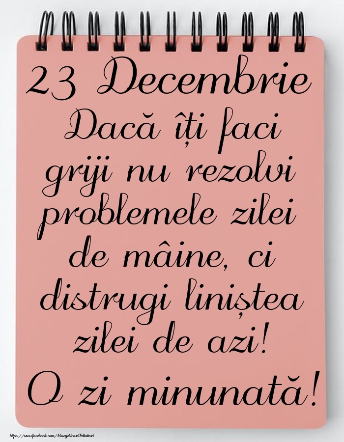23 Decembrie - Mesajul zilei - O zi minunată!