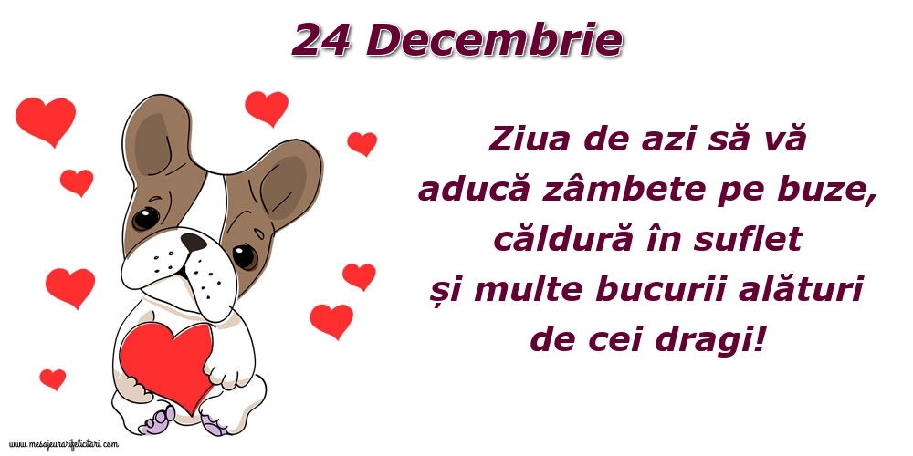 Felicitari de 24 Decembrie - Ziua de azi să vă aducă zâmbete pe buze, căldură în suflet și multe bucurii alături de cei dragi!