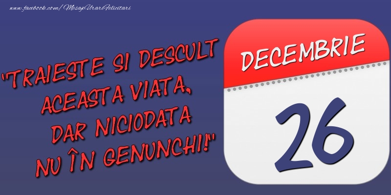 Felicitari de 26 Decembrie - Trăieşte şi desculţ această viaţă, dar niciodată nu în genunchi! 26 Decembrie