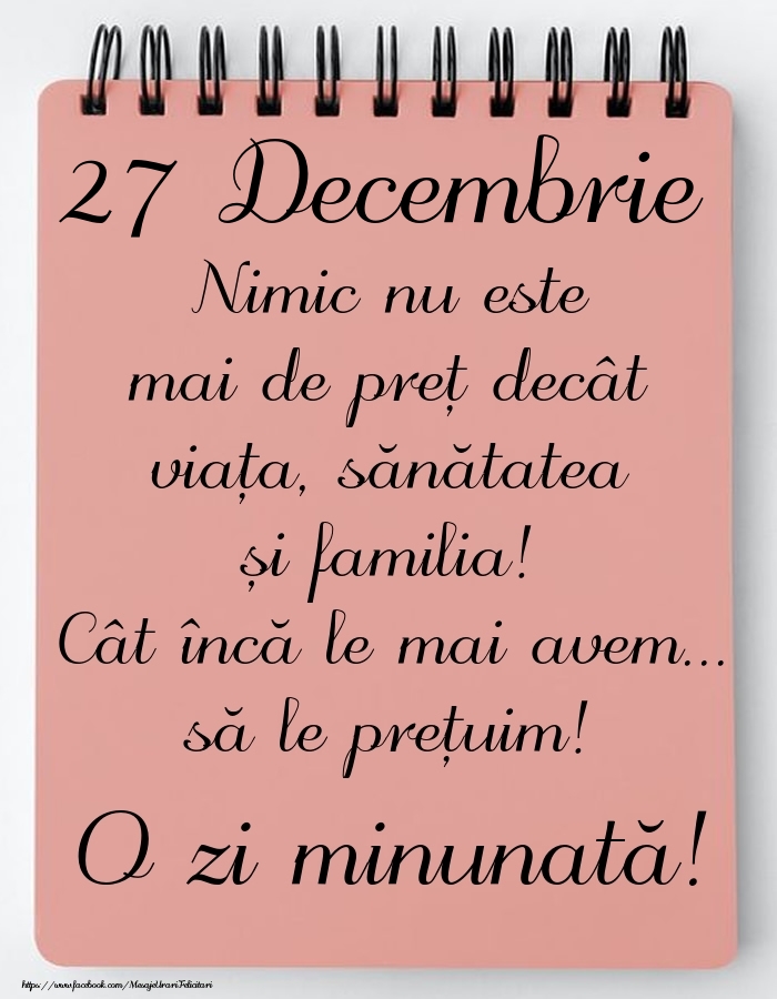 Felicitari de 27 Decembrie - Mesajul zilei de astăzi 27 Decembrie - O zi minunată!