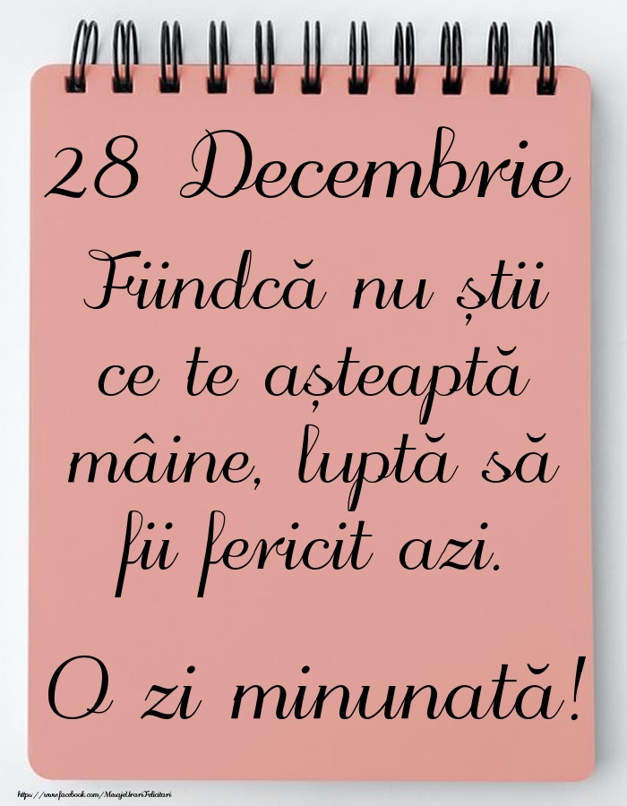 Felicitari de 28 Decembrie - Mesajul zilei -  28 Decembrie - O zi minunată!