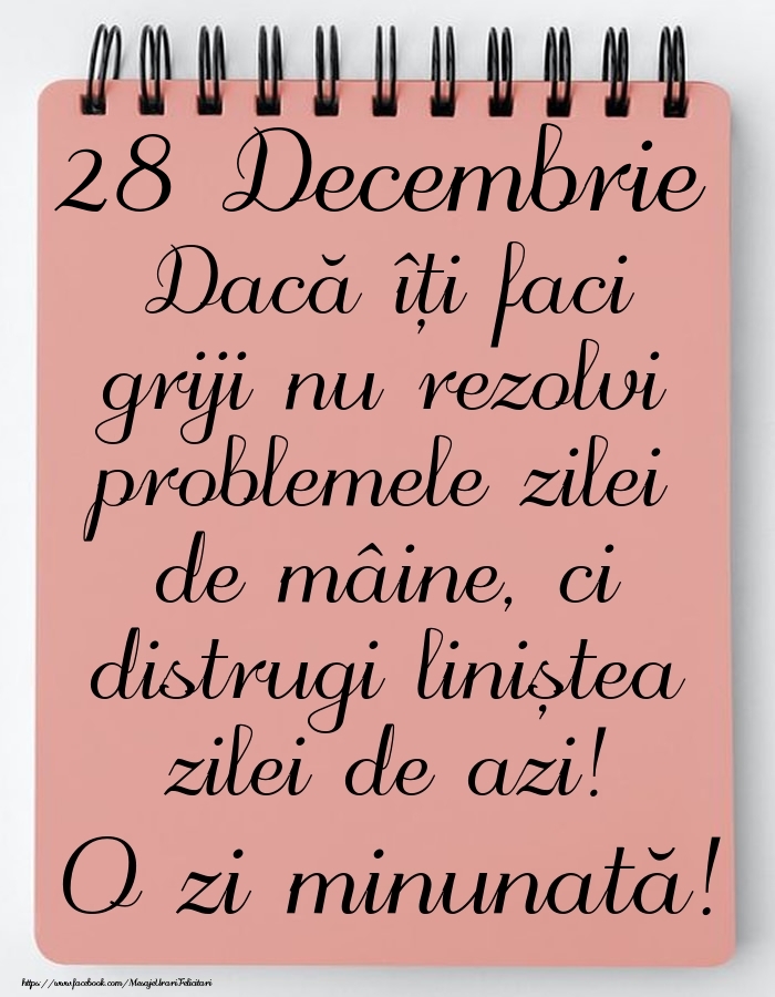 28 Decembrie - Mesajul zilei - O zi minunată!