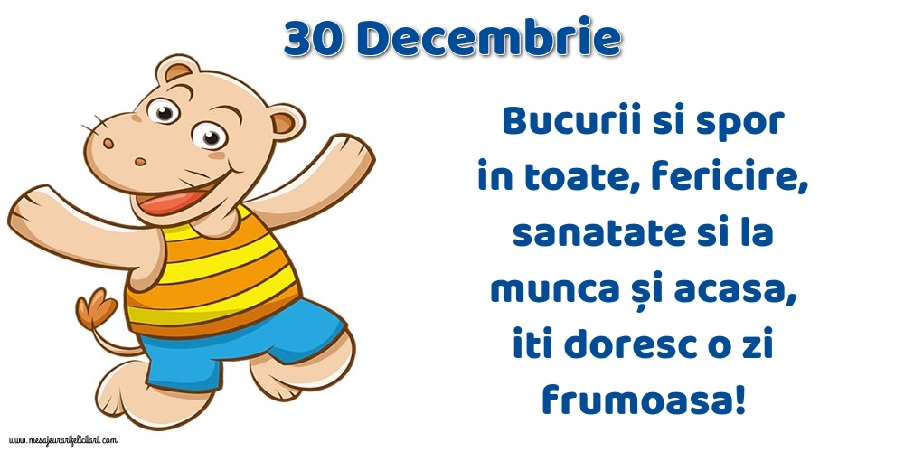 30.Decembrie Bucurii si spor in toate, fericire, sanatate si la munca și acasa, iti doresc o zi frumoasa!