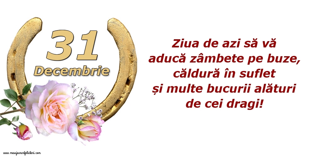 Felicitari de 31 Decembrie - Ziua de azi să vă aducă zâmbete pe buze, căldură în suflet și multe bucurii alături de cei dragi!