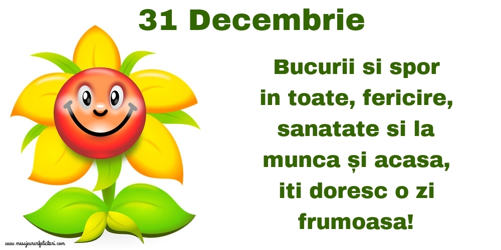 Felicitari de 31 Decembrie - 31.Decembrie Bucurii si spor in toate, fericire, sanatate si la munca și acasa, iti doresc o zi frumoasa!