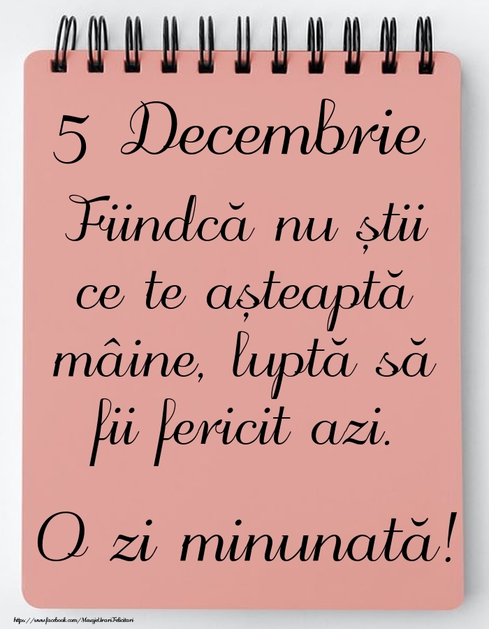 Mesajul zilei -  5 Decembrie - O zi minunată!
