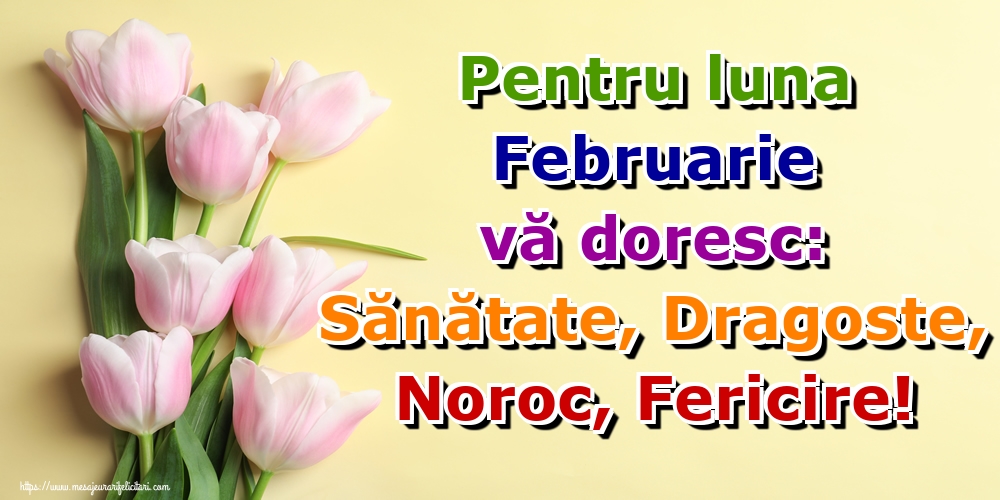 Felicitari de 1 Februarie - Pentru luna Februarie vă doresc: Sănătate, Dragoste, Noroc, Fericire!