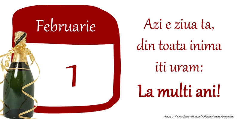 Felicitari de 1 Februarie - Februarie 1 Azi e ziua ta, din toata inima iti uram: La multi ani!