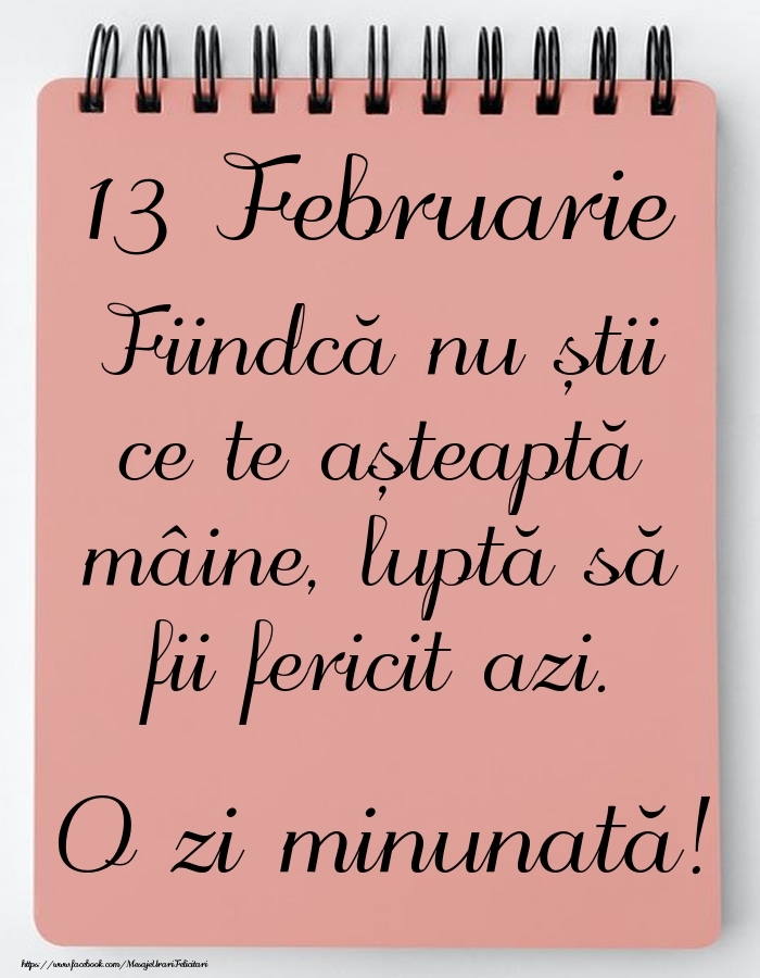 Mesajul zilei -  13 Februarie - O zi minunată!