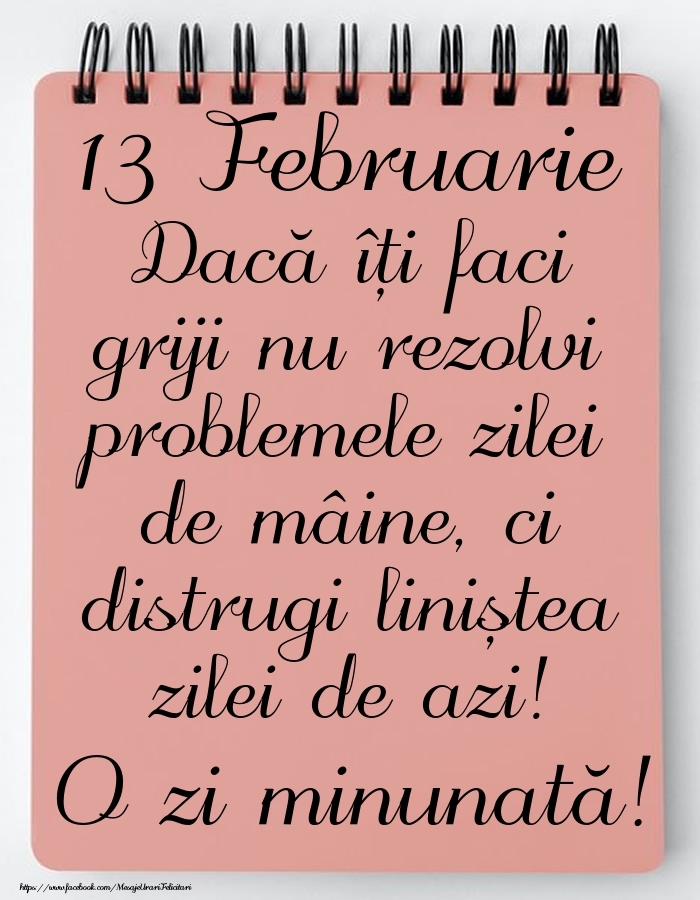 13 Februarie - Mesajul zilei - O zi minunată!