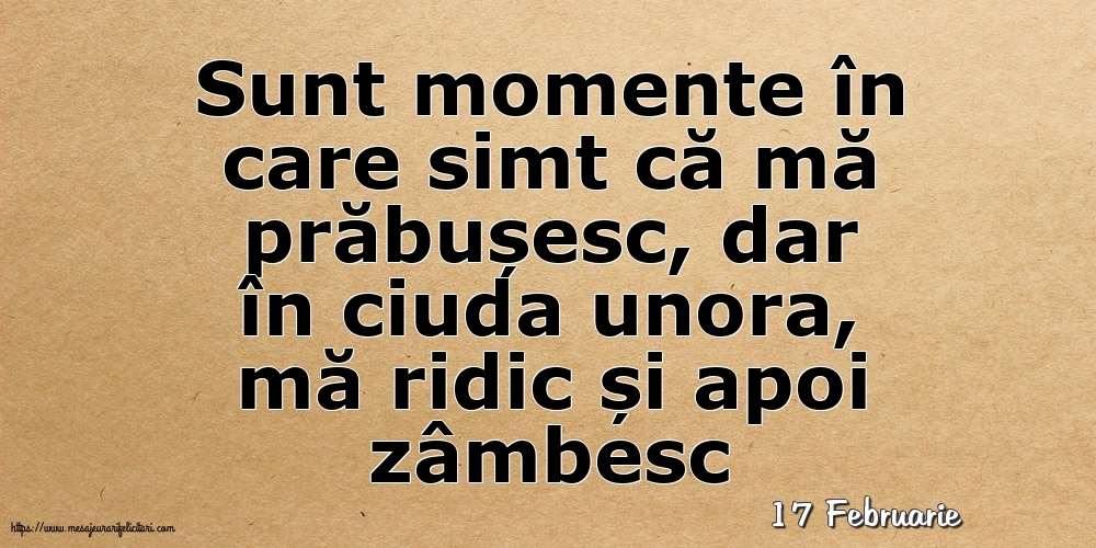 Felicitari de 17 Februarie - 17 Februarie - Sunt momente în care simt că mă prăbușesc