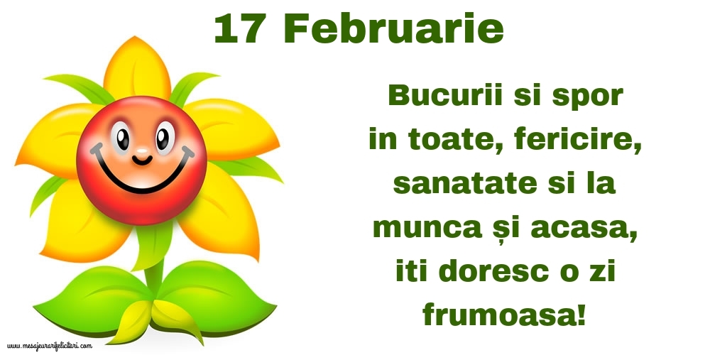 17.Februarie Bucurii si spor in toate, fericire, sanatate si la munca și acasa, iti doresc o zi frumoasa!