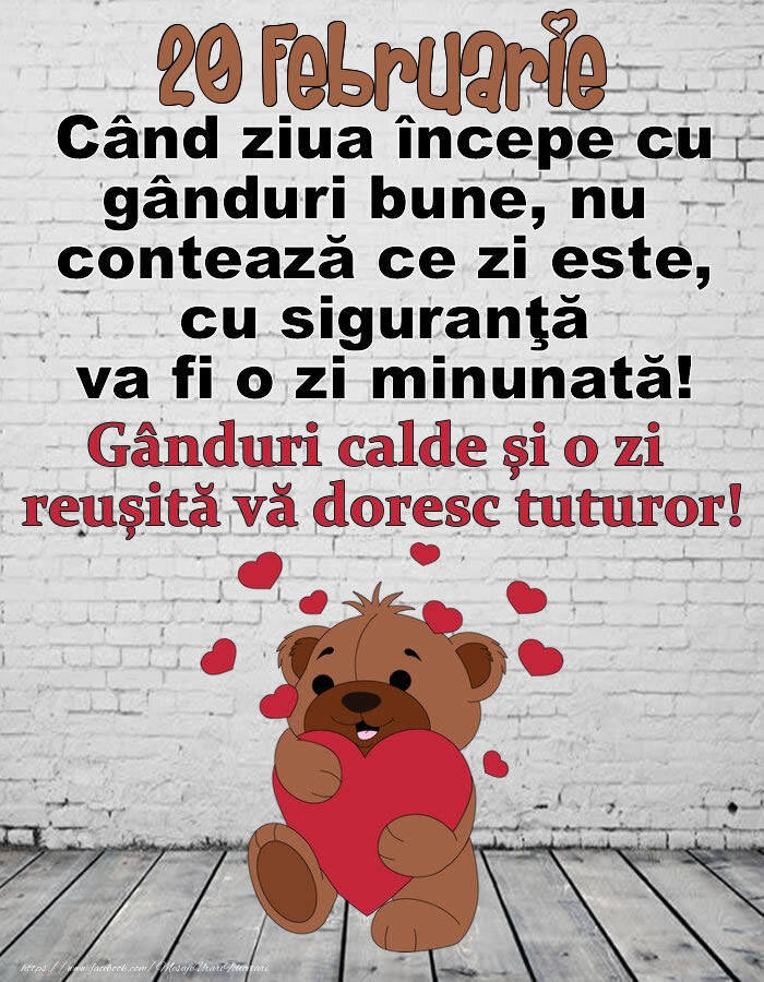 20 Februarie Gânduri calde și o zi  reușită vă doresc tuturor!