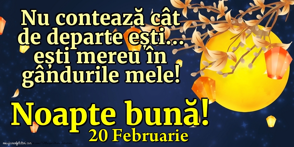 Felicitari de 20 Februarie - 20 Februarie - Nu contează cât de departe ești... ești mereu în gândurile mele! Noapte bună!