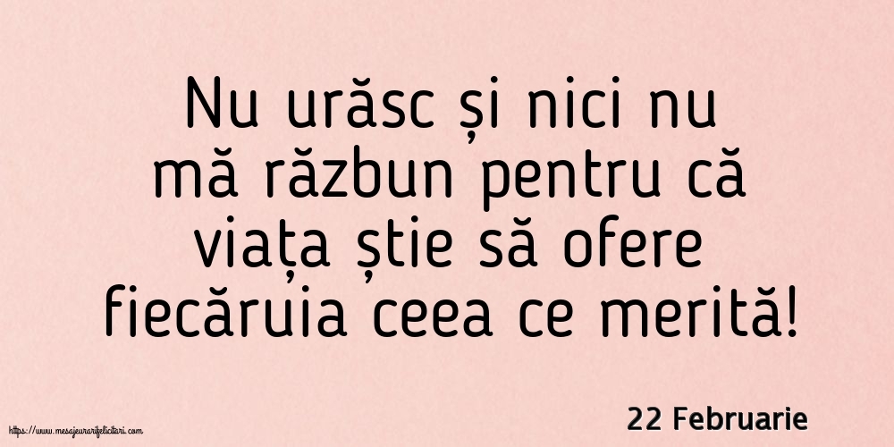 22 Februarie - Nu urăsc și nici nu mă răzbun