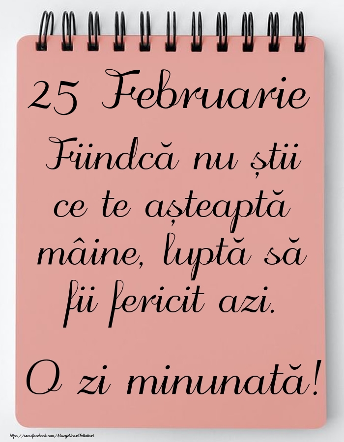 Mesajul zilei -  25 Februarie - O zi minunată!