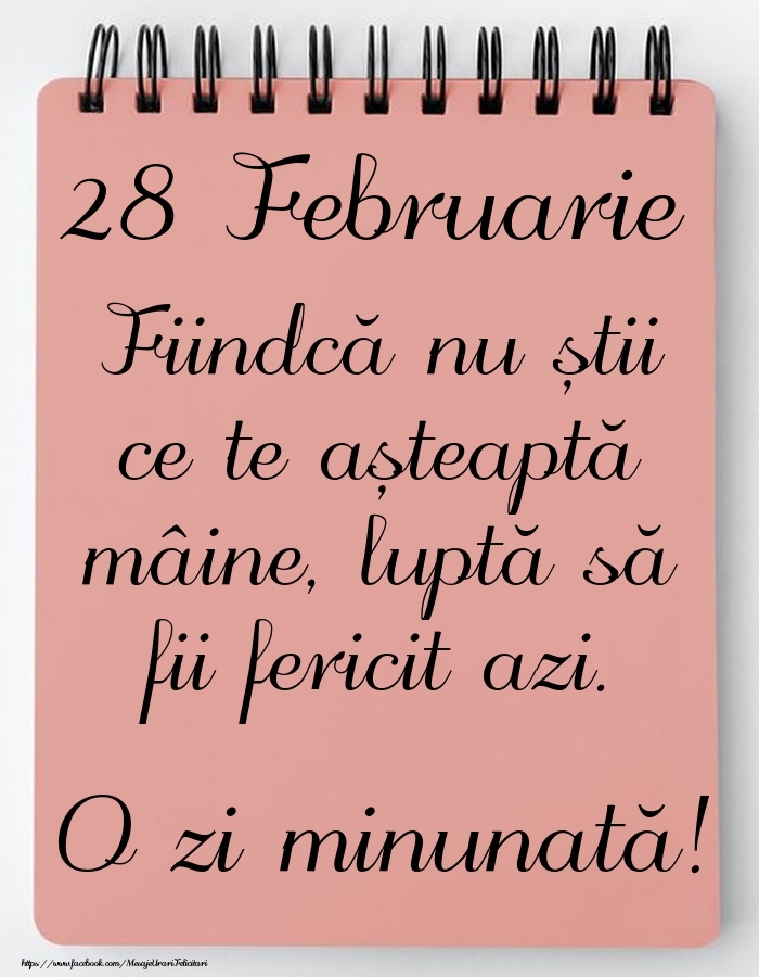 Mesajul zilei -  28 Februarie - O zi minunată!