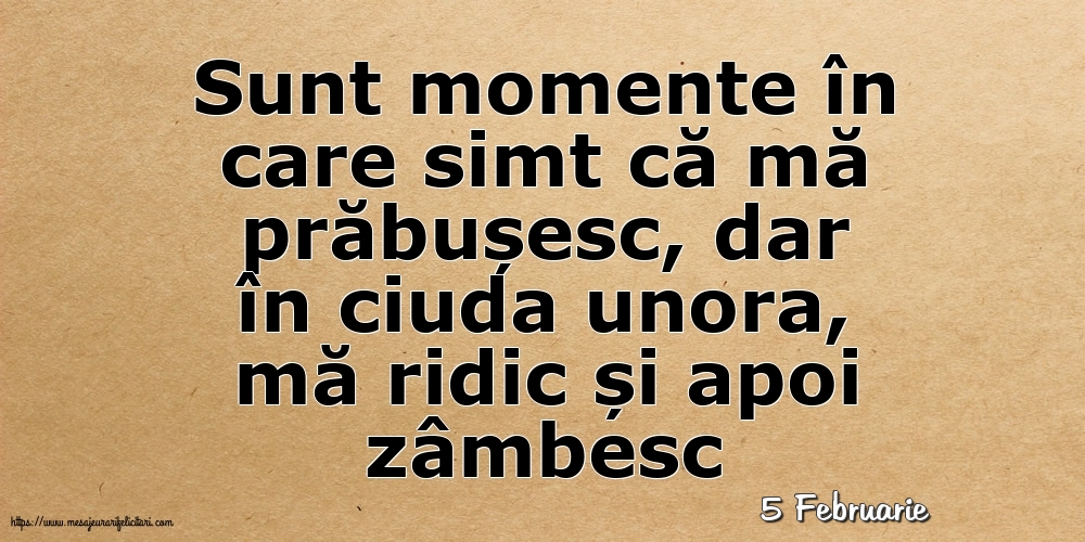 Felicitari de 5 Februarie - 5 Februarie - Sunt momente în care simt că mă prăbușesc