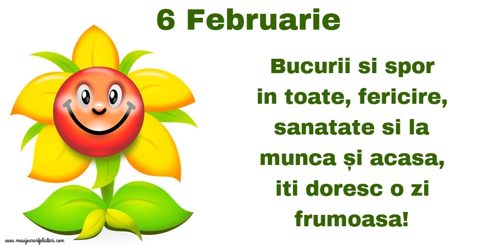 6.Februarie Bucurii si spor in toate, fericire, sanatate si la munca și acasa, iti doresc o zi frumoasa!