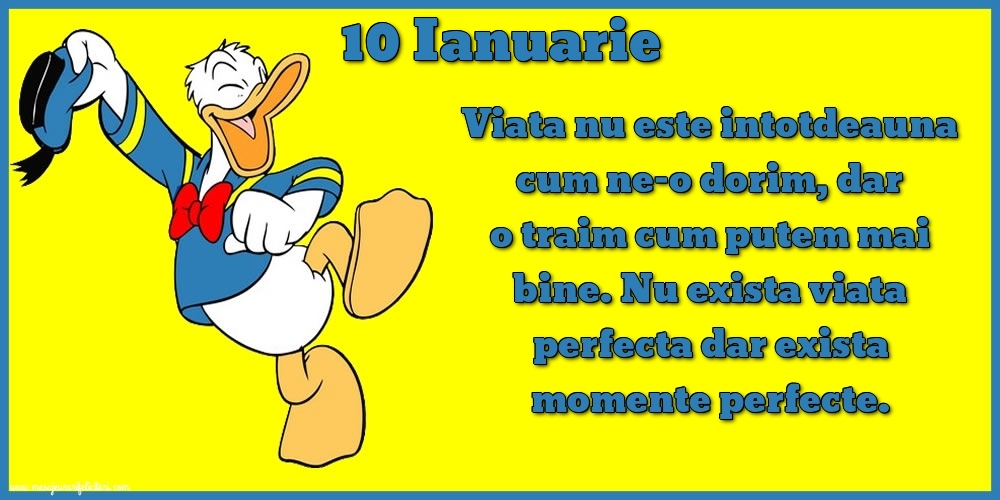 Felicitari de 10 Ianuarie - 10.Ianuarie Viata nu este intotdeauna cum ne-o dorim, dar o traim cum putem mai bine. Nu exista viata perfecta dar exista momente perfecte.