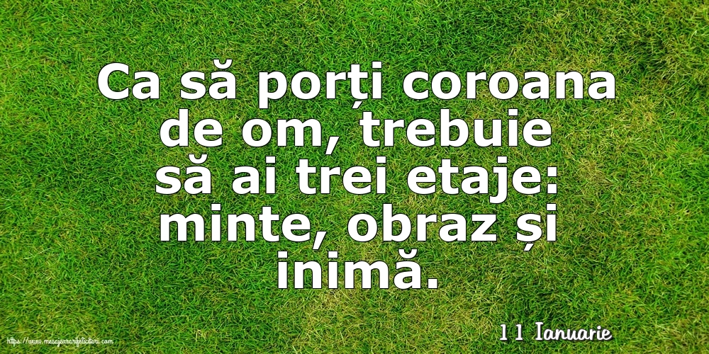 Felicitari de 11 Ianuarie - 11 Ianuarie - Ca să porți coroana de om, trebuie să ai trei etaje: minte, obraz și inimă.