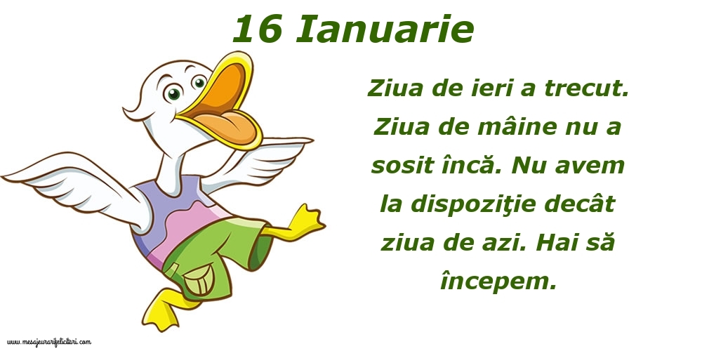 16.Ianuarie Ziua de ieri a trecut. Ziua de mâine nu a sosit încă. Nu avem la dispoziţie decât ziua de azi. Hai să începem.
