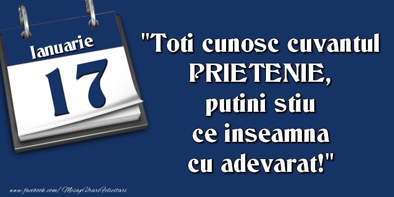 Felicitari de 17 Ianuarie - Toti cunosc cuvantul PRIETENIE, putini stiu ce inseamna cu adevarat! 17 Ianuarie