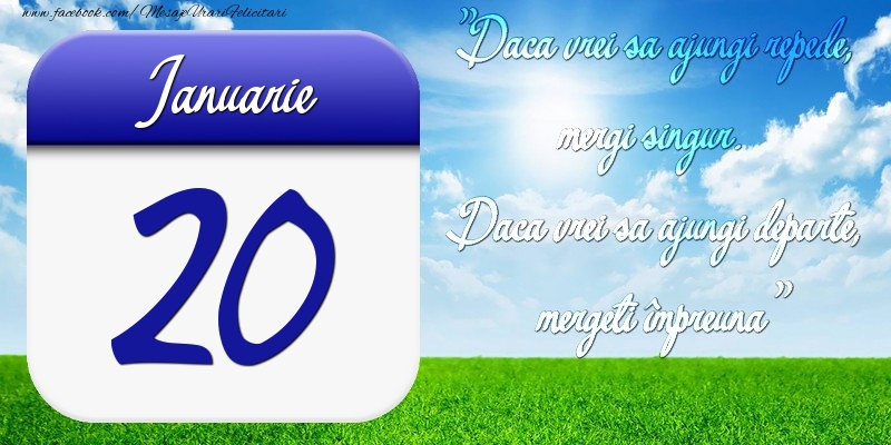 Ianuarie 20 Dacă vrei să ajungi repede, mergi singur. Dacă vrei să ajungi departe, mergeţi împreună