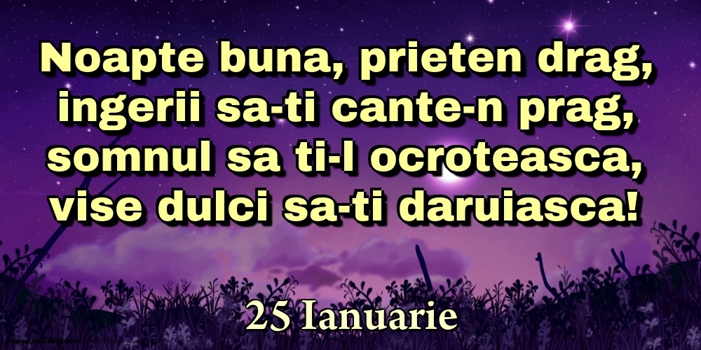 Felicitari de 25 Ianuarie - 25 Ianuarie - Noapte buna, prieten drag, ingerii sa-ti cante-n prag, somnul sa ti-l ocroteasca, vise dulci sa-ti daruiasca!