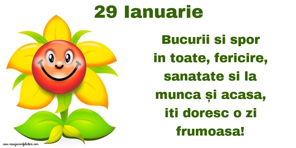 Felicitari de 29 Ianuarie - 29.Ianuarie Bucurii si spor in toate, fericire, sanatate si la munca și acasa, iti doresc o zi frumoasa!