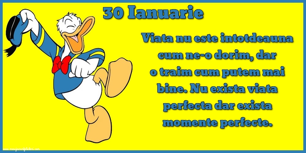 Felicitari de 30 Ianuarie - 30.Ianuarie Viata nu este intotdeauna cum ne-o dorim, dar o traim cum putem mai bine. Nu exista viata perfecta dar exista momente perfecte.