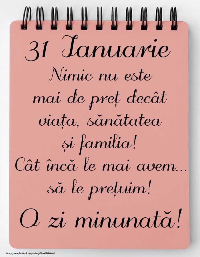 Mesajul zilei de astăzi 31 Ianuarie - O zi minunată!