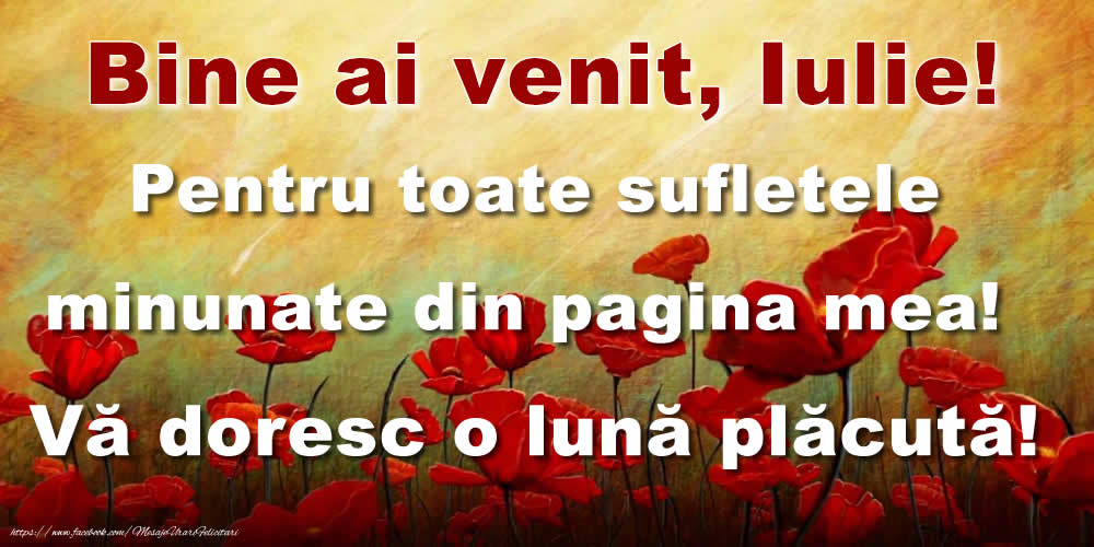 Bine ai venit, Iulie! Pentru toate sufletele minunate din pagina mea! Vă doresc o lună plăcută!