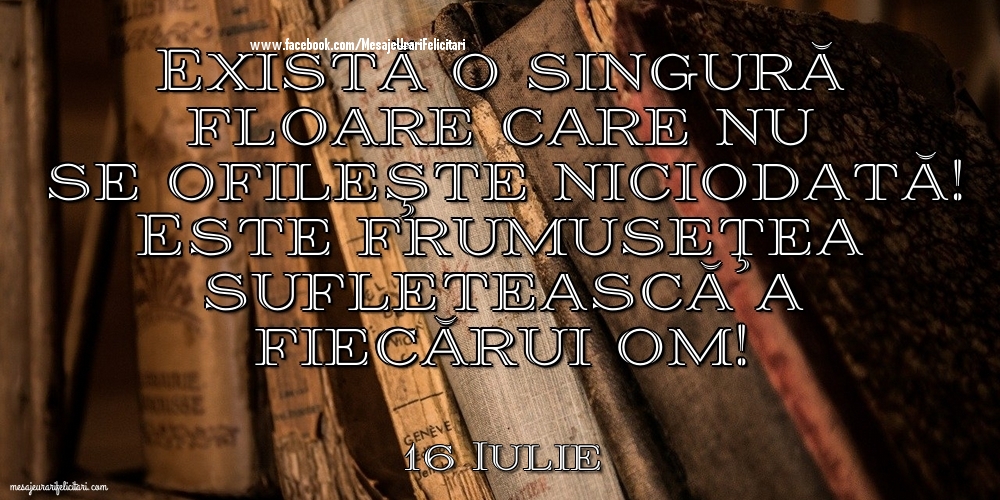 16 Iulie - Există o singură floare care nu se ofileşte niciodată! Este frumuseţea sufletească a fiecărui om!