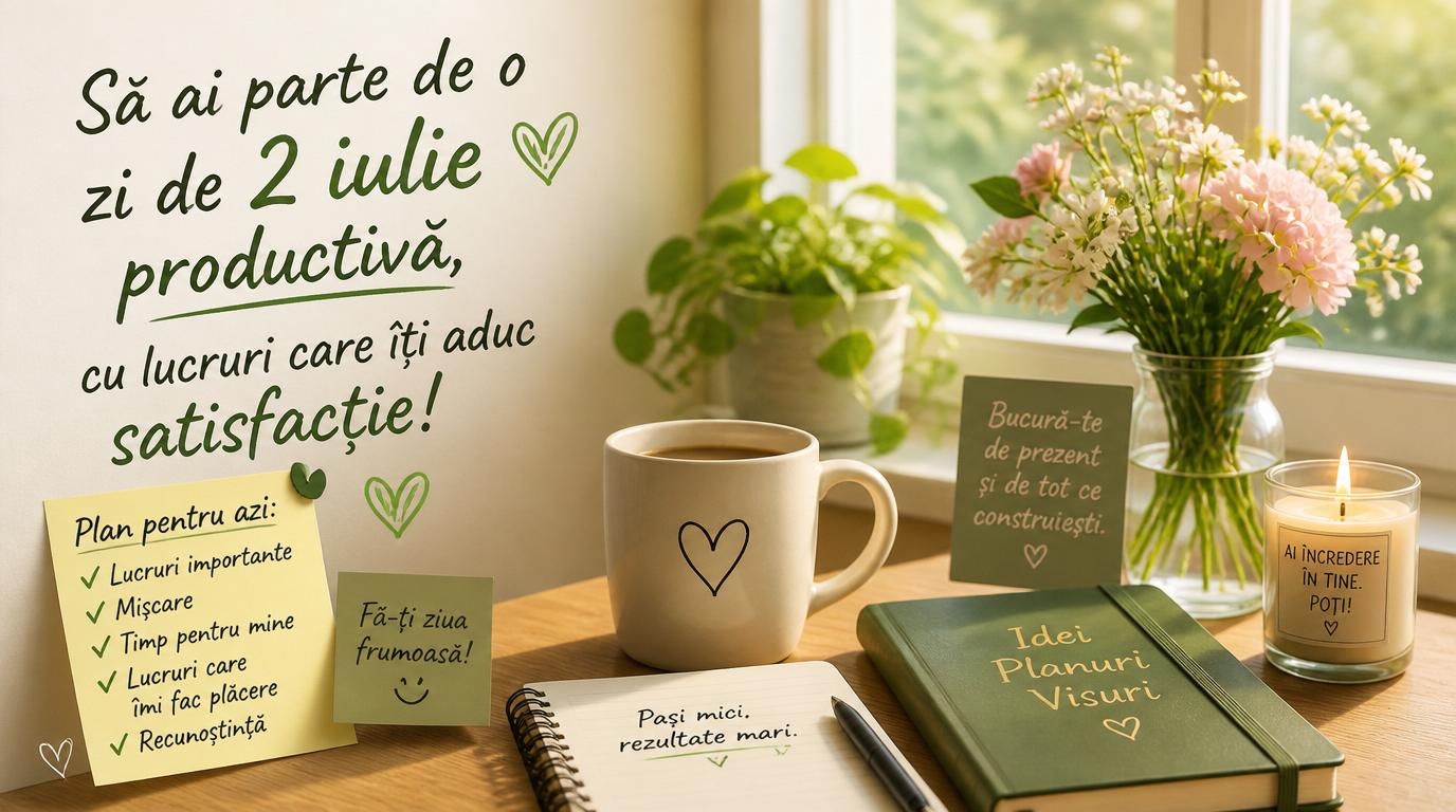 Felicitari de 2 Iulie - Să ai parte de o zi de 2 iulie productivă, cu lucruri care îți aduc satisfacție!