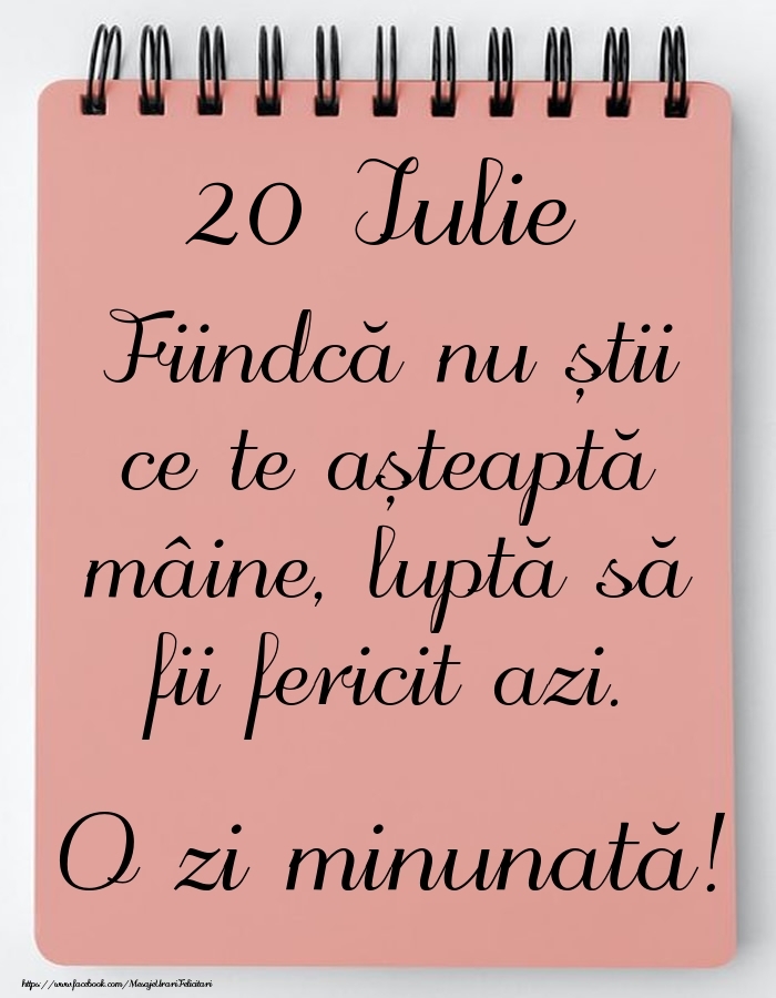 Mesajul zilei -  20 Iulie - O zi minunată!