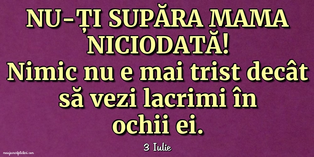 Felicitari de 3 Iulie - 3 Iulie - Nu-ți supăra mama niciodată!