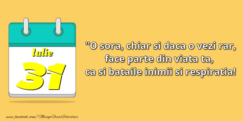 O soră, chiar şi dacă o vezi rar, face parte din viata ta, ca şi bătăile inimii şi respiraţia! 31Iulie